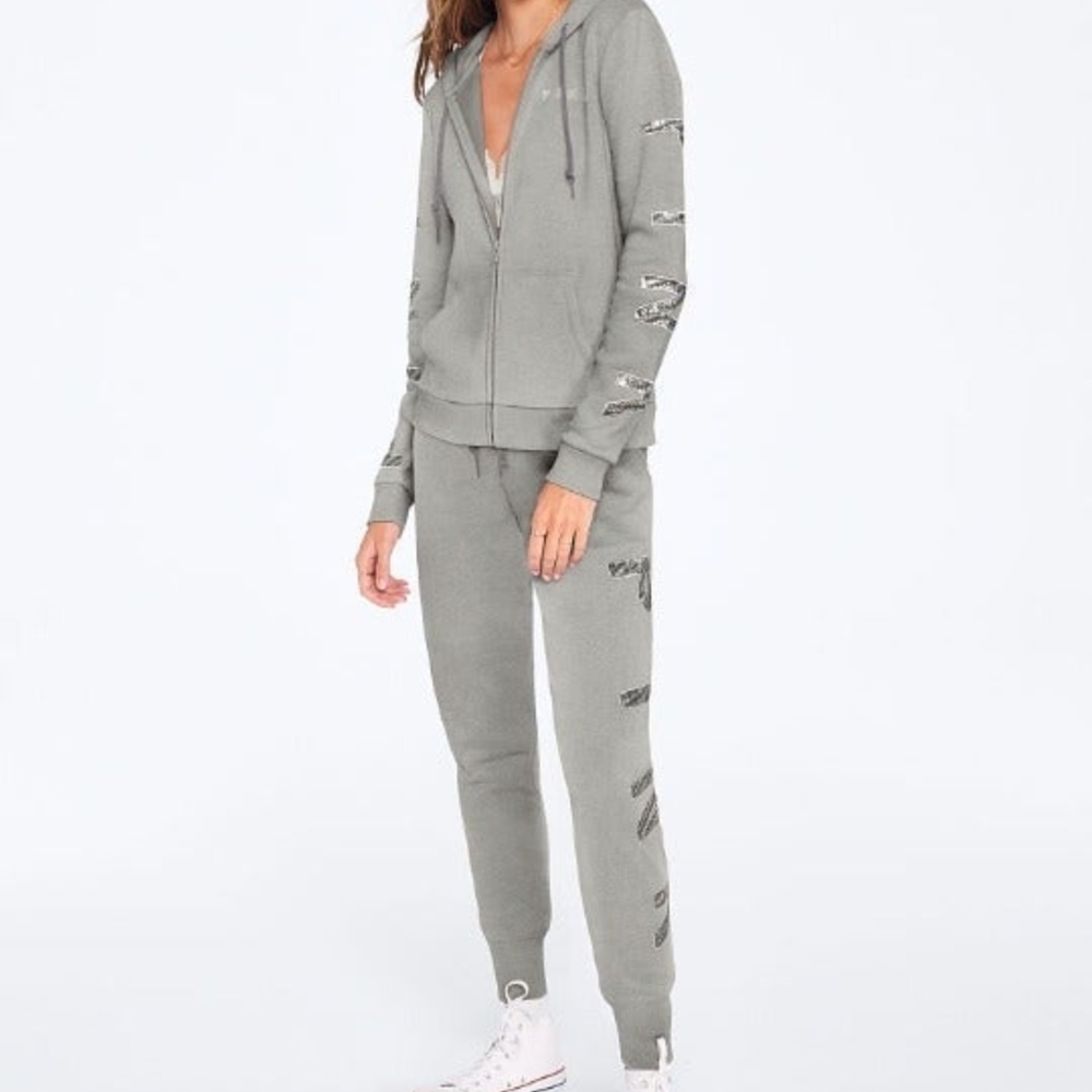 Pink Bling Victoria's Secret Gray Full Zip Hoodie